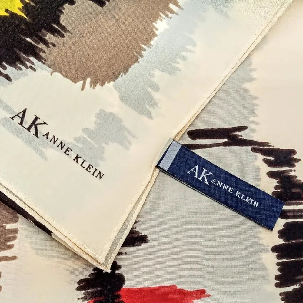 Anne Klein Tan Red Yellow Abstract Print Silk Oblong Scarf